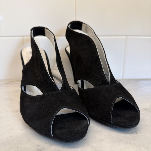 Eric Michael Shoes - Eric Michael Women's EU 38 Peru Black Suede Leather Slingback Peep Toe Heels
